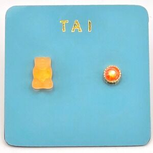 Tai Jewelry Gummy Bear Mismatched Stud Earrings Orange Crystal Gold Tone Post